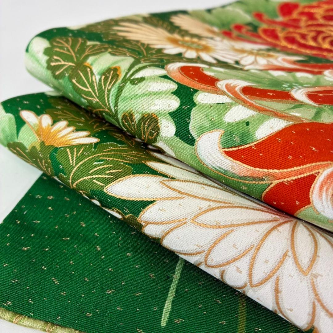 振袖 正絹 金駒刺繍 人気色のグリーン系 圧巻の花々 広衿 袷 着物翼-501