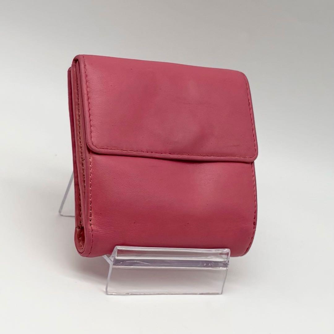 【美品】LOEWE 二つ折り財布 レザー アナグラム 型押し デカロゴ ピンク