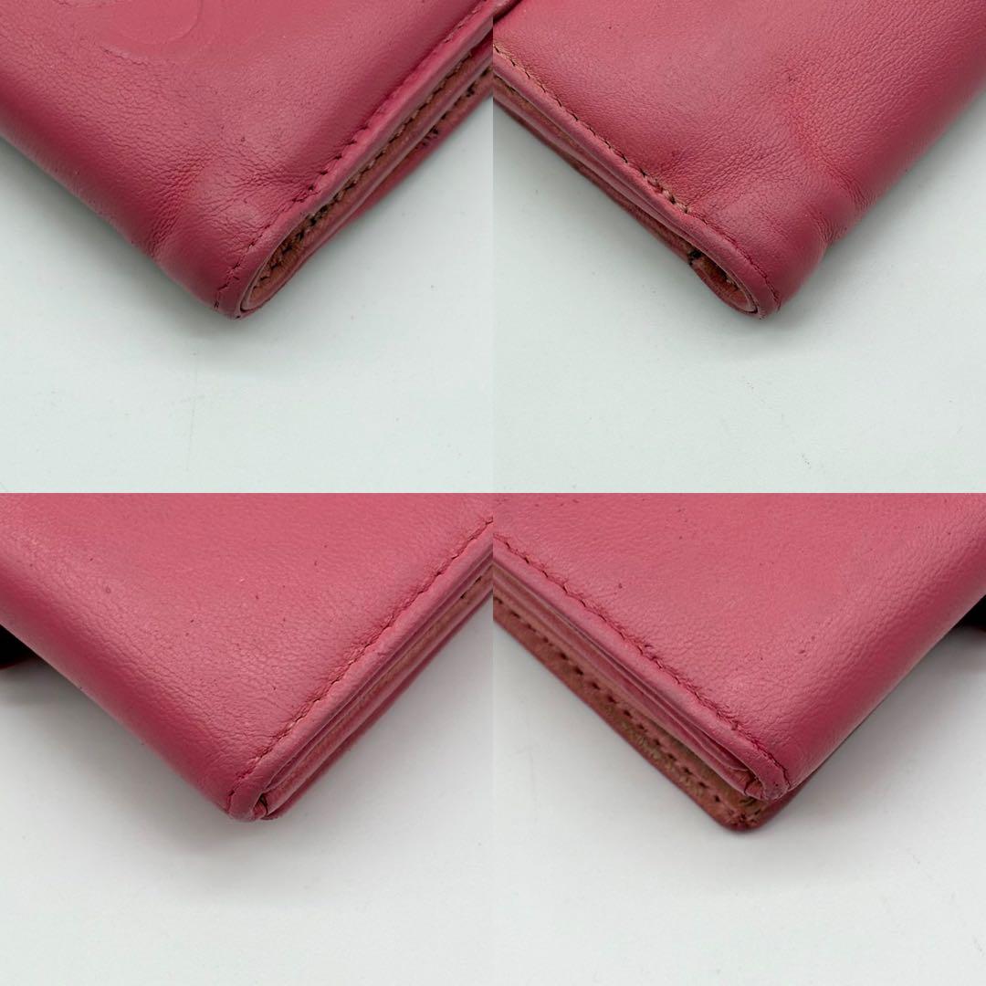 【美品】LOEWE 二つ折り財布 レザー アナグラム 型押し デカロゴ ピンク