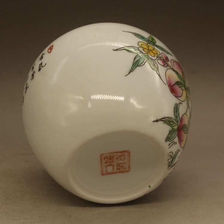 パステル寿桃の水缶 水洗い 景徳鎮 陶磁器 装飾品 工芸品美術品 置物