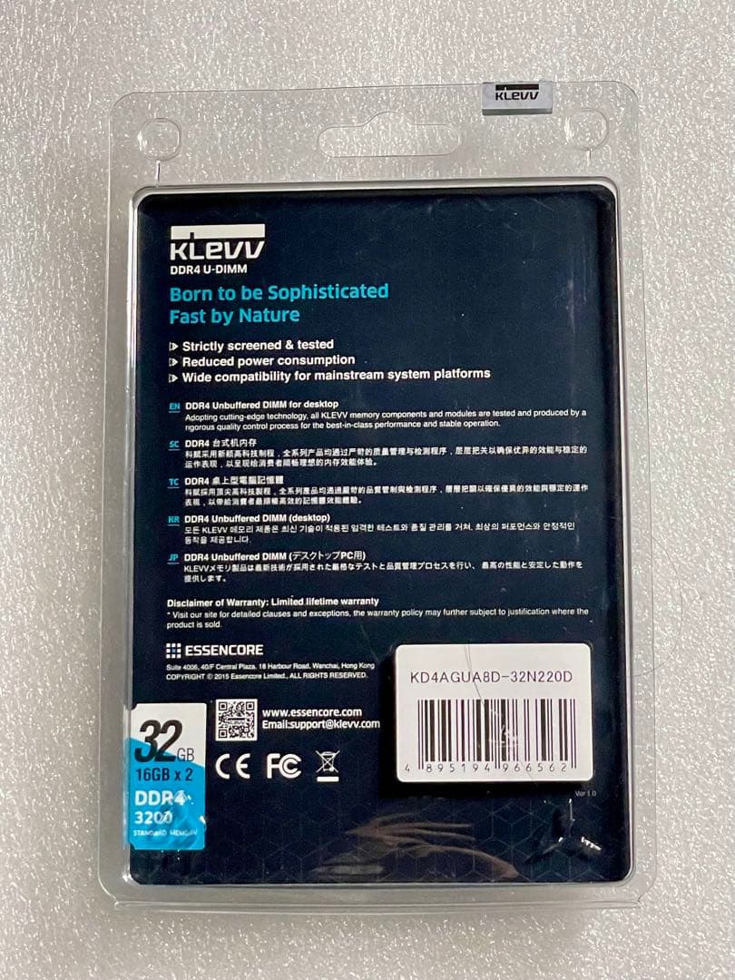 KLEVV DDR4-3200 16GB × 2枚（合計32GB）