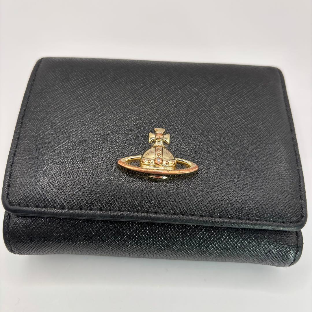 vivienne westwood 三つ折り財布　ブラック　がま口　ゴールド