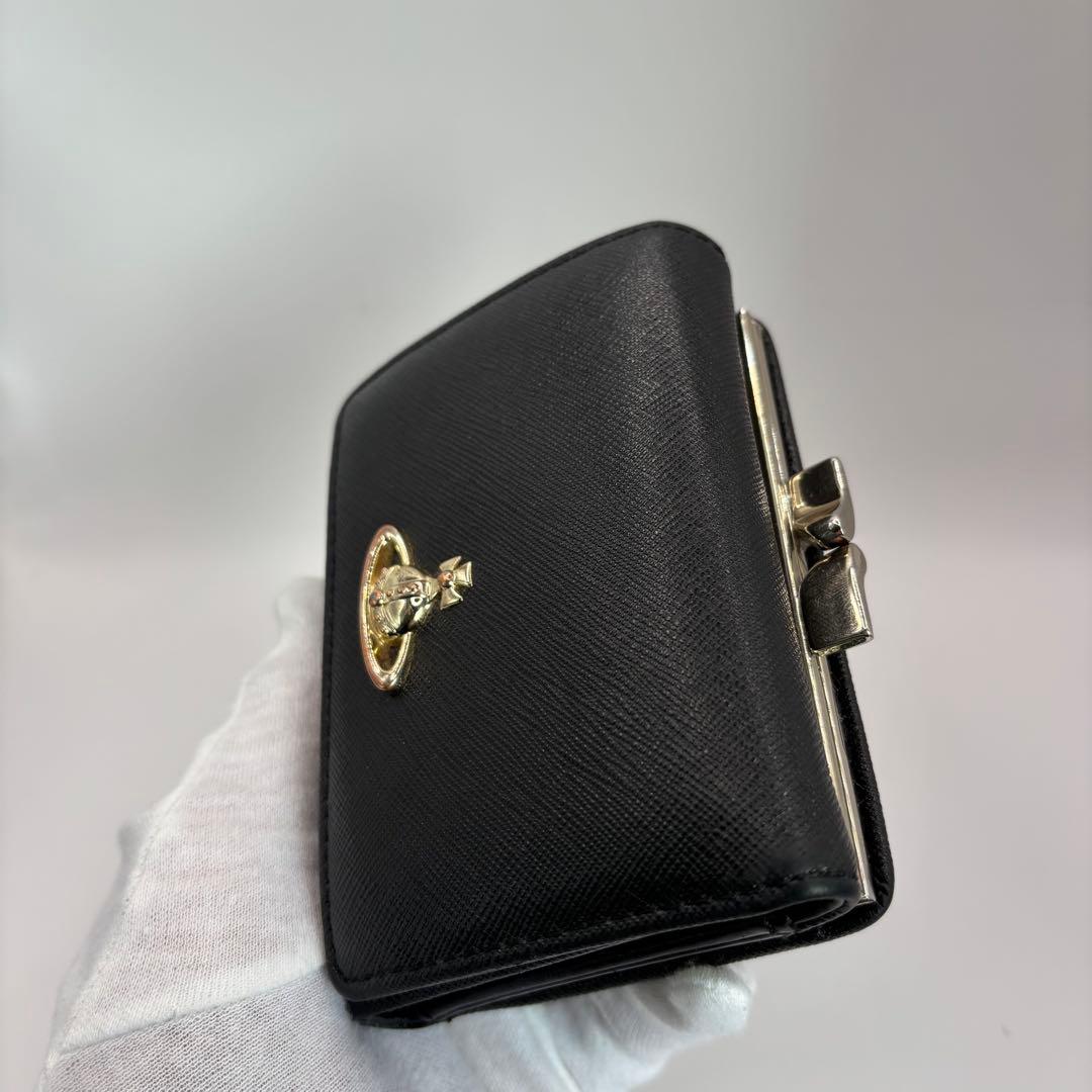 vivienne westwood 三つ折り財布　ブラック　がま口　ゴールド