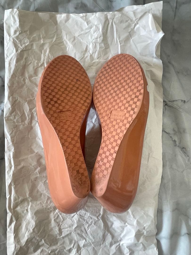 GUCCI ラバーレインシューズ　ピンクべージュ　ウェッジソール　25cm