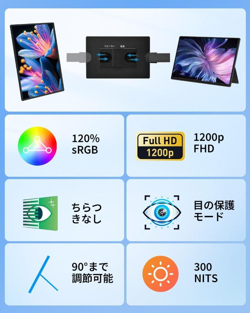 モバイルモニター 16インチ ポータブルモニター ノートPC拡張 軽量 薄型