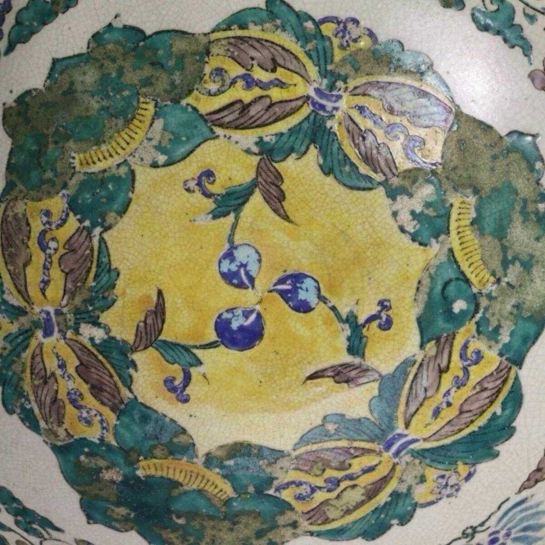 中国 陶器古伊万里 青手 纏枝花開光花図 大飾 和食器 色絵 大皿 骨董