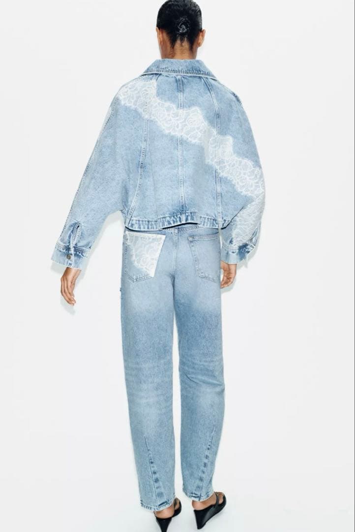 完売品　ZARA ダメージ加工バギーレースデニムパンツ
