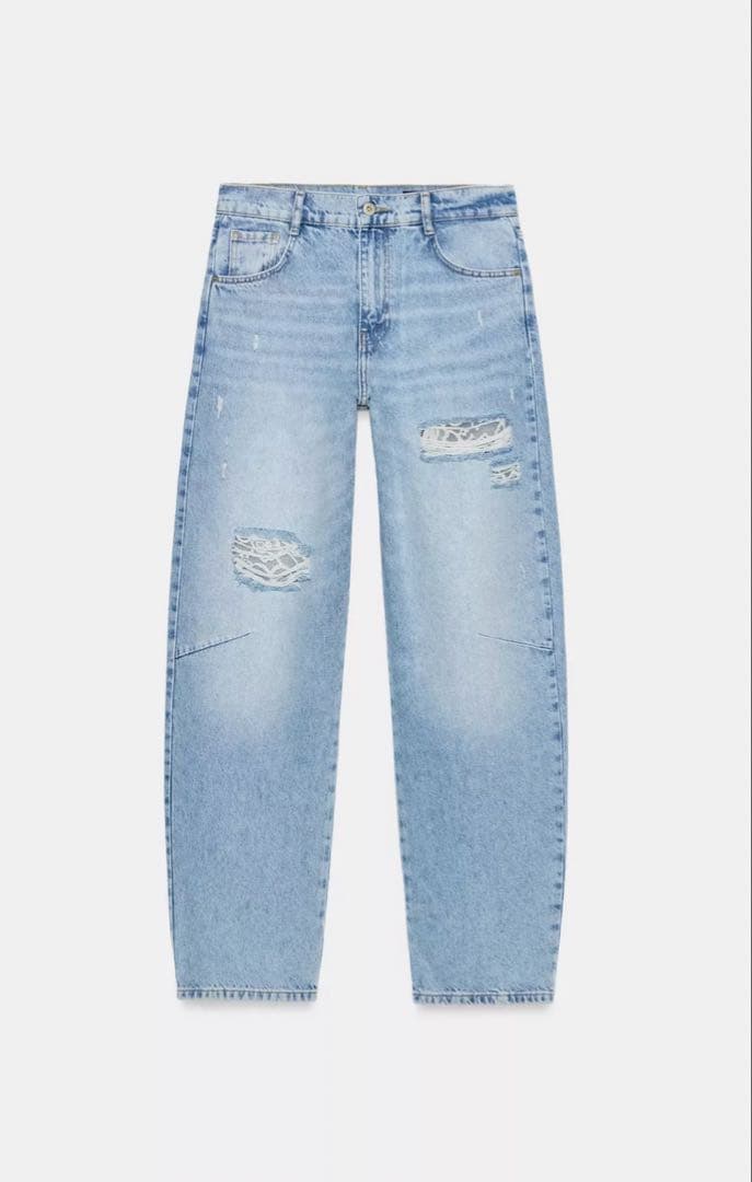 完売品　ZARA ダメージ加工バギーレースデニムパンツ