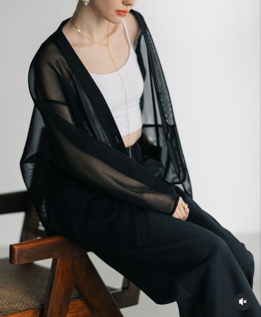 美品 大人気 完売品 POIS ポワ ダブルメッシュカーディガン ブラック