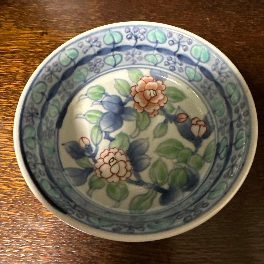 佐藤走波(六代)染錦. 椿華文. 高台鉢