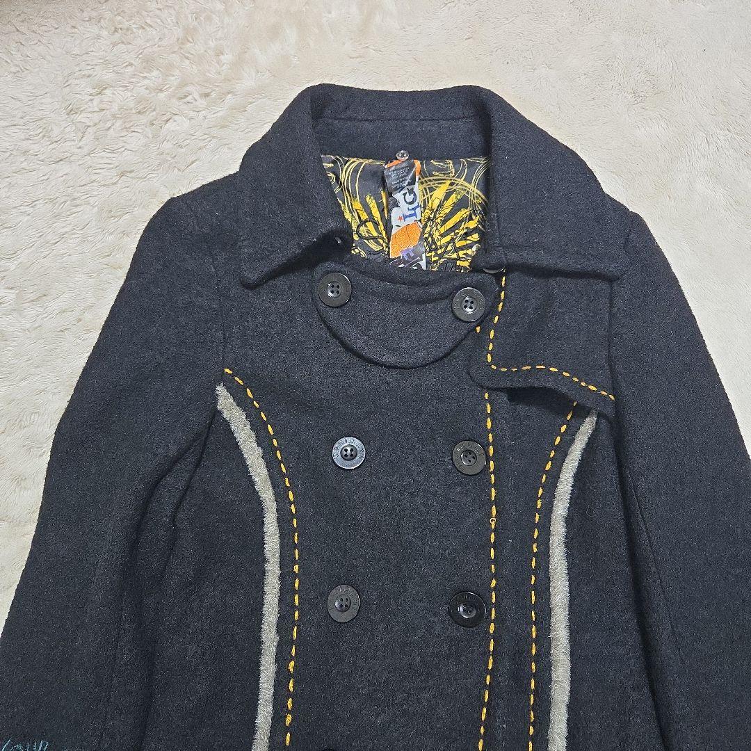 デシグアル Desigual ロングコート 刺繍 ファー付き ウール 個性的