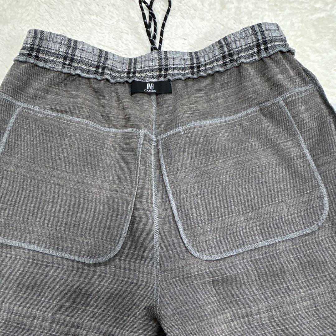 CAMBIO チェック柄テーパードイージーパンツ　サルエル ストレッチ グレー