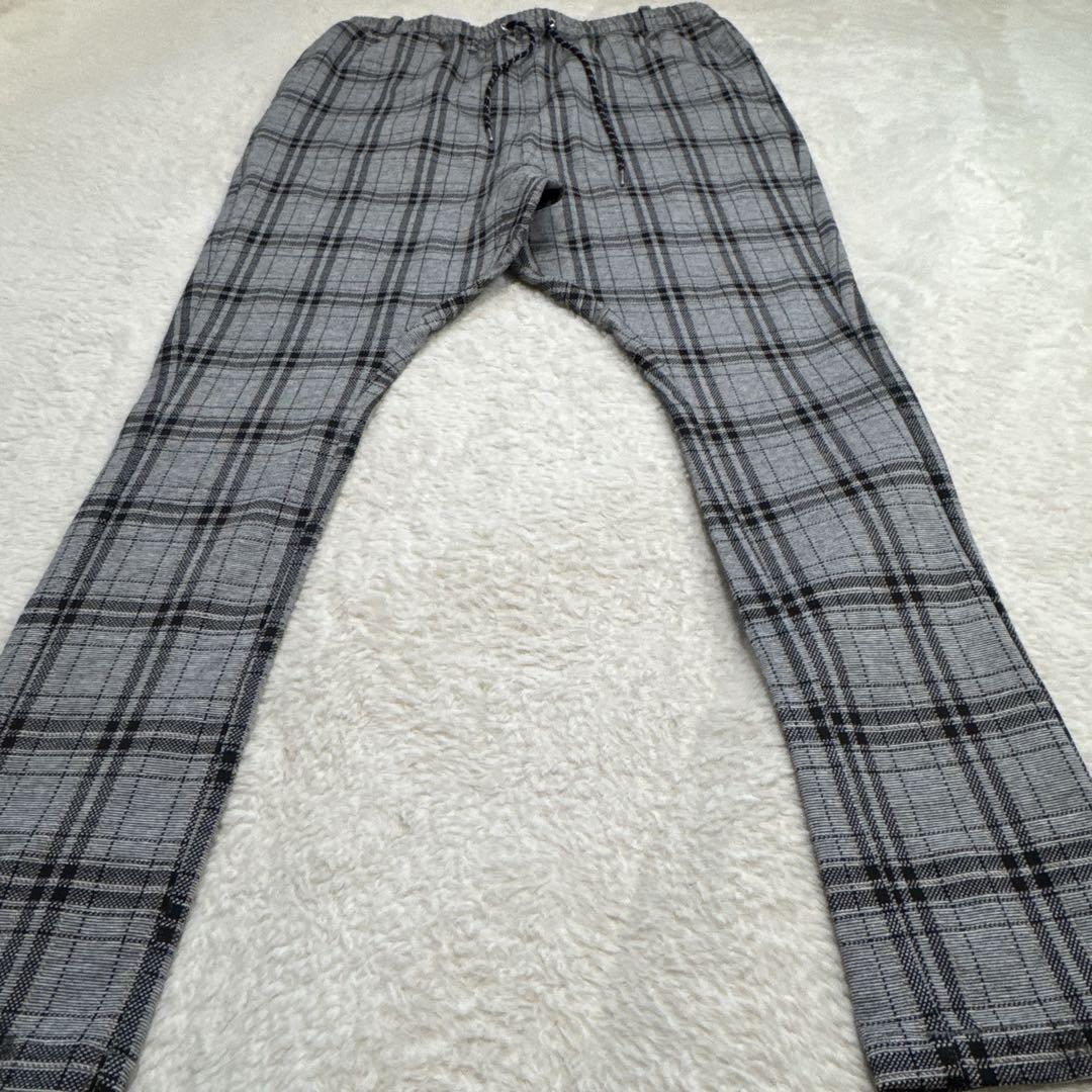 CAMBIO チェック柄テーパードイージーパンツ　サルエル ストレッチ グレー