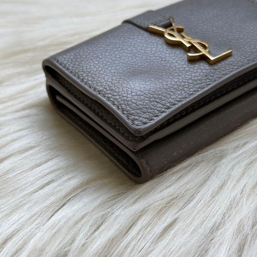 サンローラン オリガミ タイニーウォレット YSL グレー 三つ折り財布