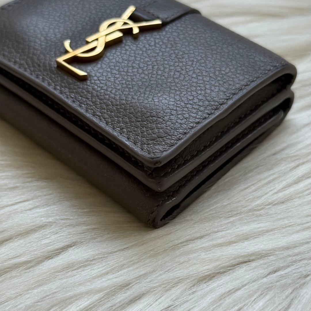 サンローラン オリガミ タイニーウォレット YSL グレー 三つ折り財布
