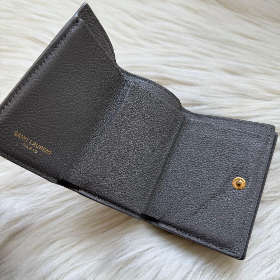 サンローラン オリガミ タイニーウォレット YSL グレー 三つ折り財布