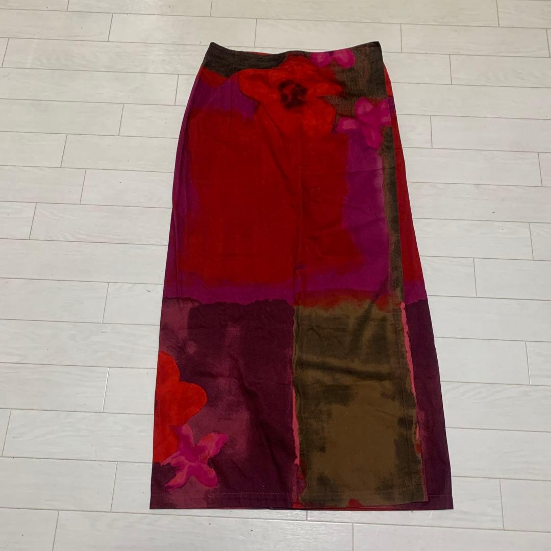 MaxMara 赤 花柄 巻きスカート ロング
