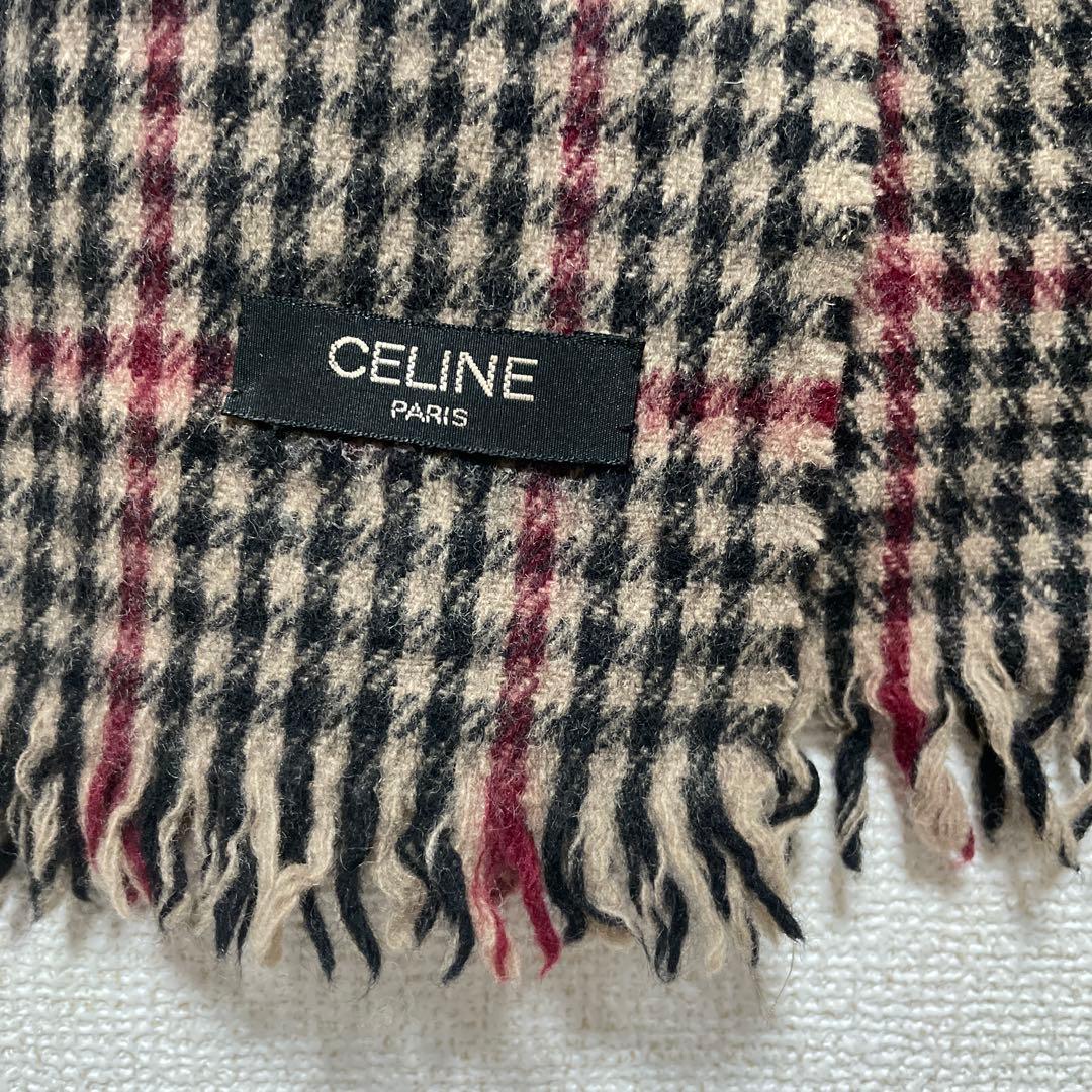 CELINE セリーヌ 千鳥格子 マフラー ベージュ×ブラック 男女兼用