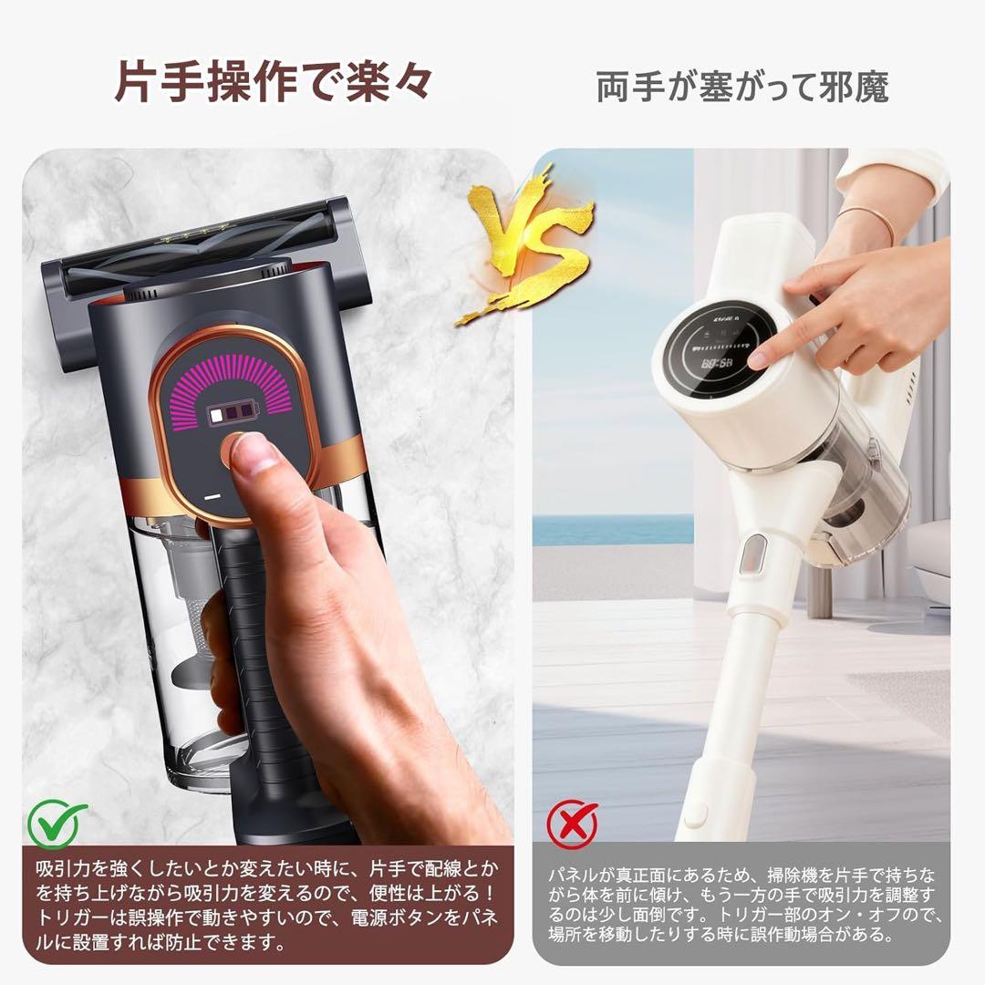 掃除機 コードレス110Kpa軽量 自立式 グリーンLEDライト HEPA