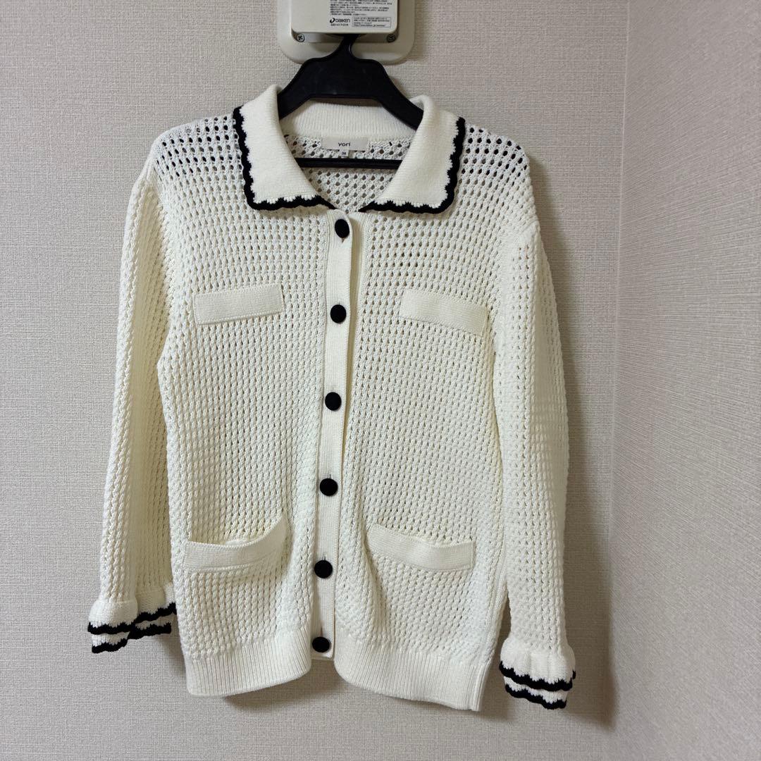 25ss ヨリ　yori クロシェニットジャケット　ホワイト　38