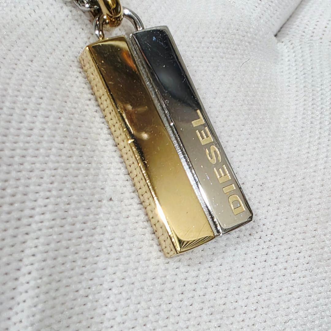 DIESELディーゼル ツートン バー ネックレス プレート シルバー ゴールド