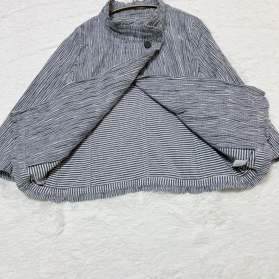 【希少】HaaT ISSEY MIYAKE 縮絨ストライプジャケット 灰/白