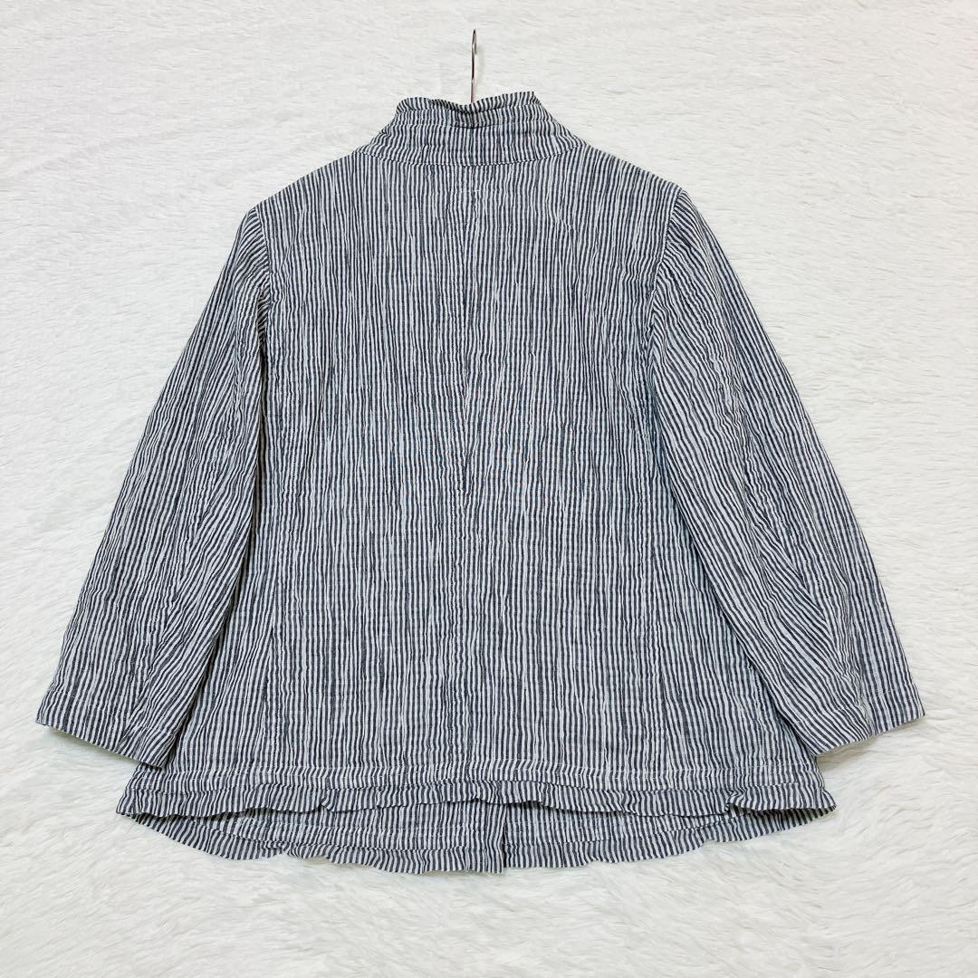 【希少】HaaT ISSEY MIYAKE 縮絨ストライプジャケット 灰/白
