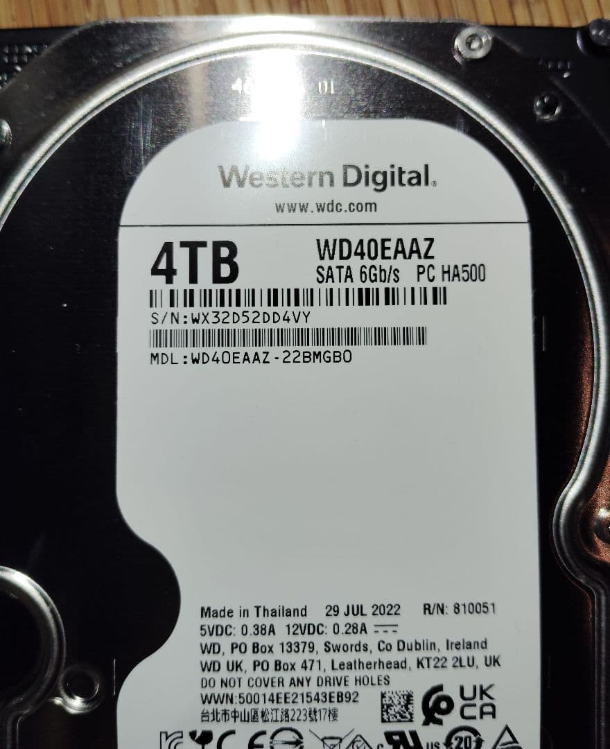 内蔵型ハードディスクドライブ Western Digital 4TB HDD WD40EAAZ