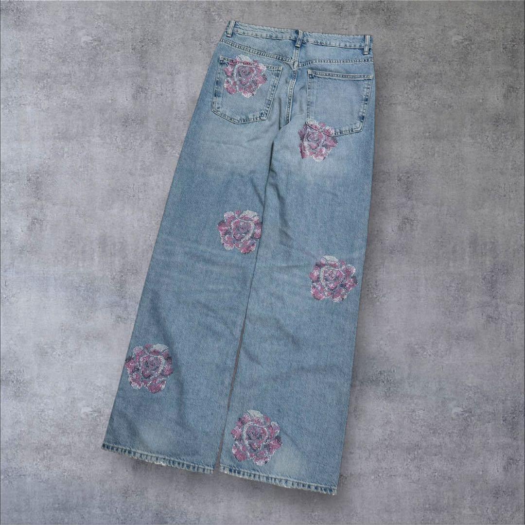 Y2K ZARA ローズストーン デニムパンツ 個性派 平成