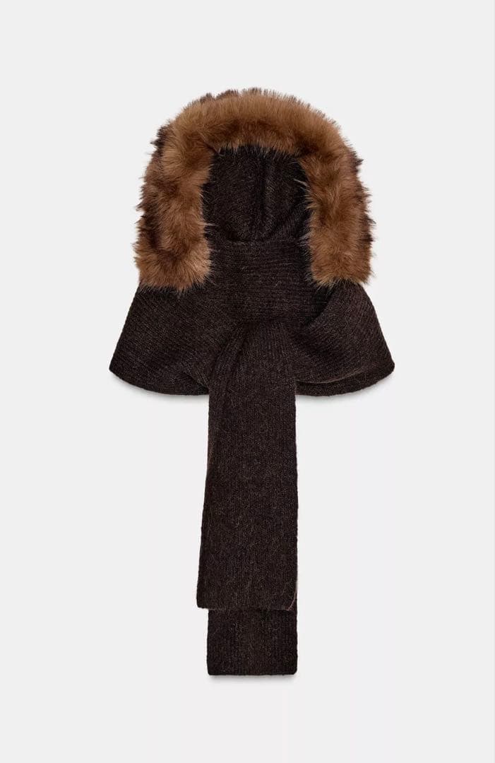 【ZARA】フェイクファーフーデッドスカーフ