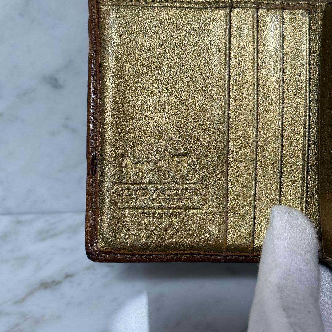 COACH コーチ 二つ折り財布 パッチワーク 切替 本革 金 ターンロック