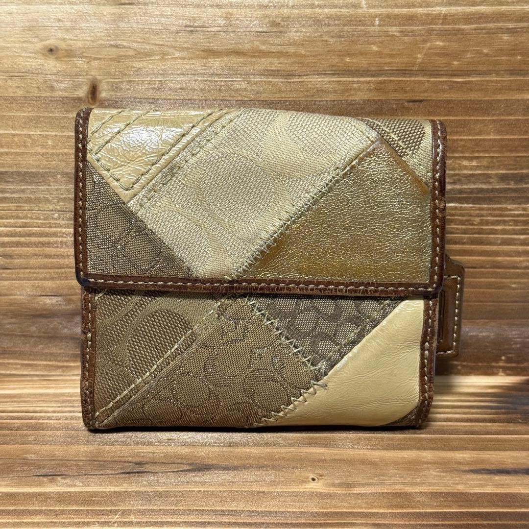 COACH コーチ 二つ折り財布 パッチワーク 切替 本革 金 ターンロック