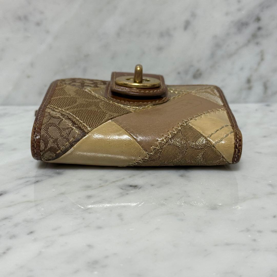 COACH コーチ 二つ折り財布 パッチワーク 切替 本革 金 ターンロック