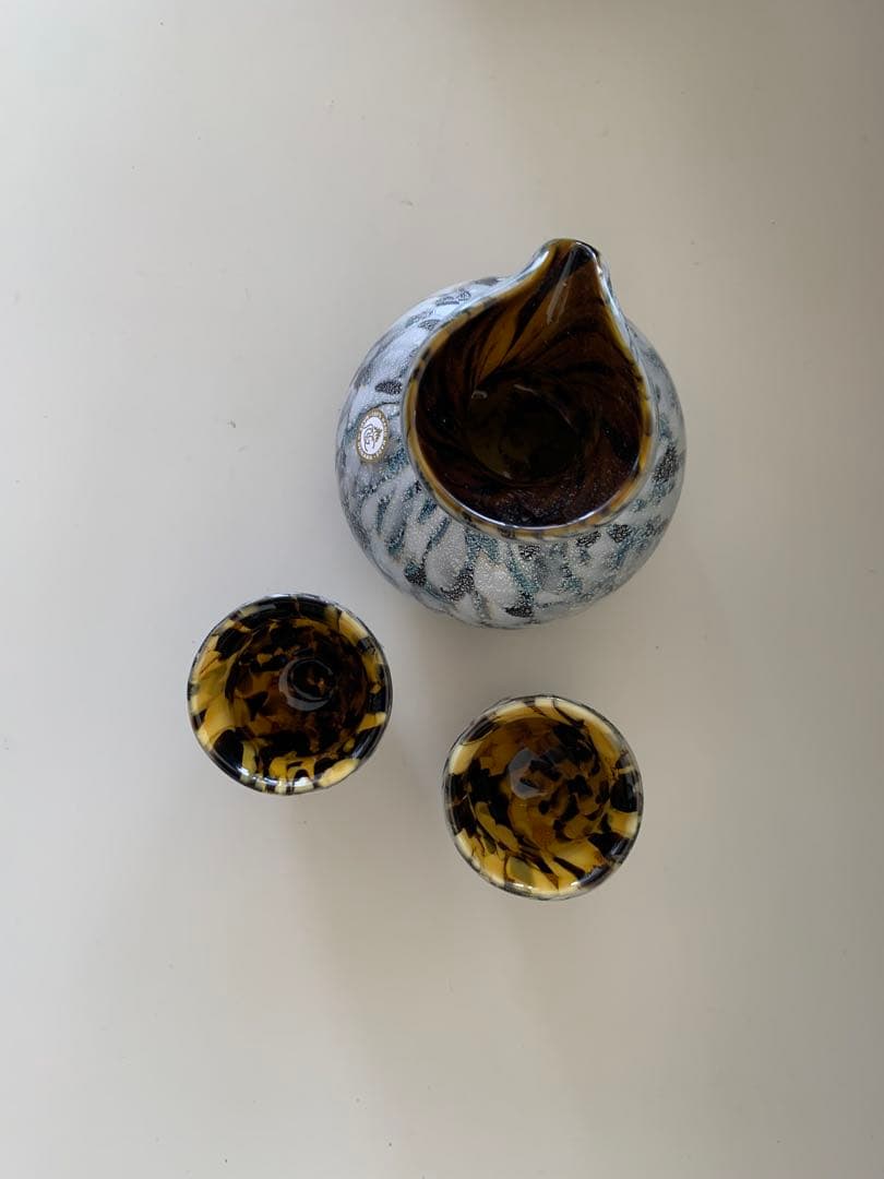 【週末セール】我謝良秀　沖縄琉球ガラス　酒器セット 木箱付き