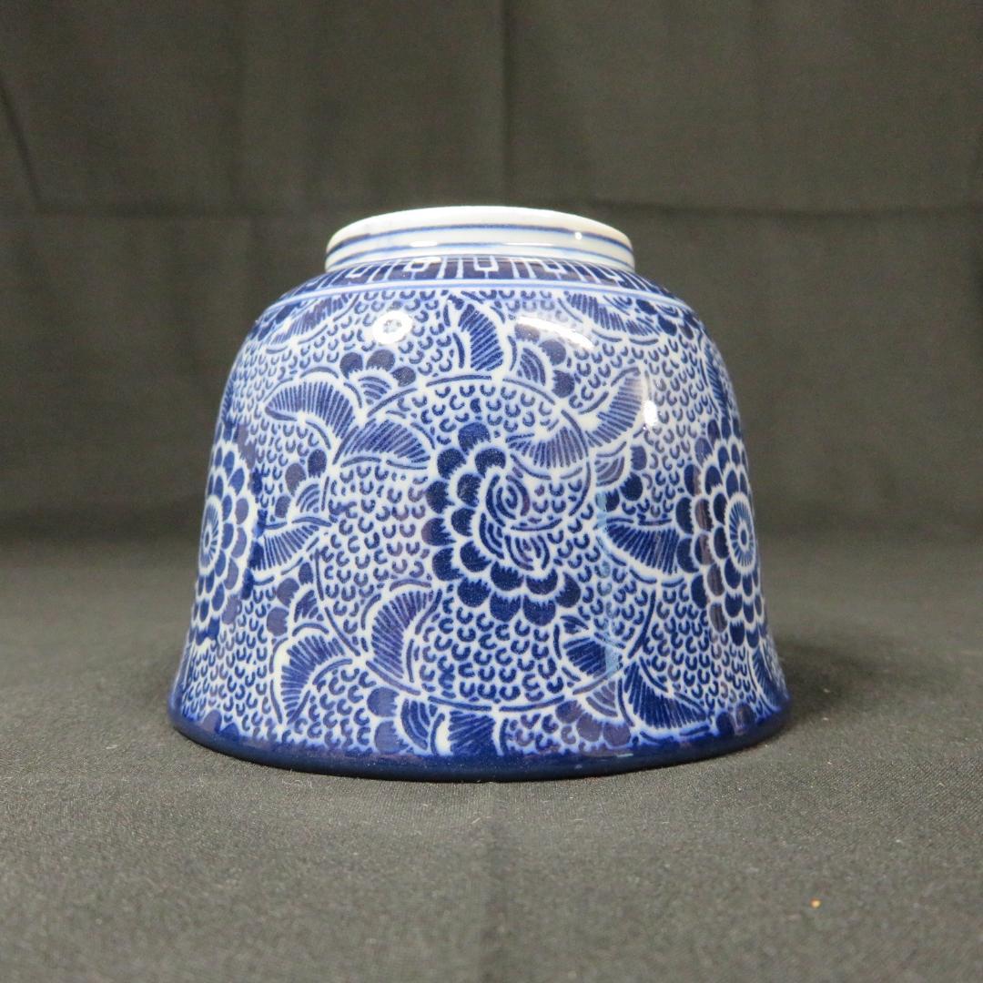 蕎麦猪口 5客 印判 染付 微塵唐草 花唐草 明治 大正 湯呑