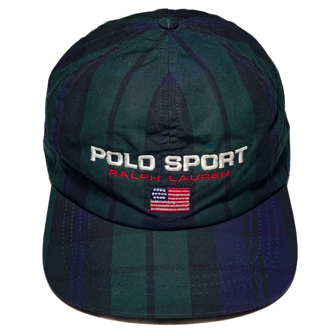美品 Polo Sport フリースキャップ USA製 ブラックウォッチ 90s