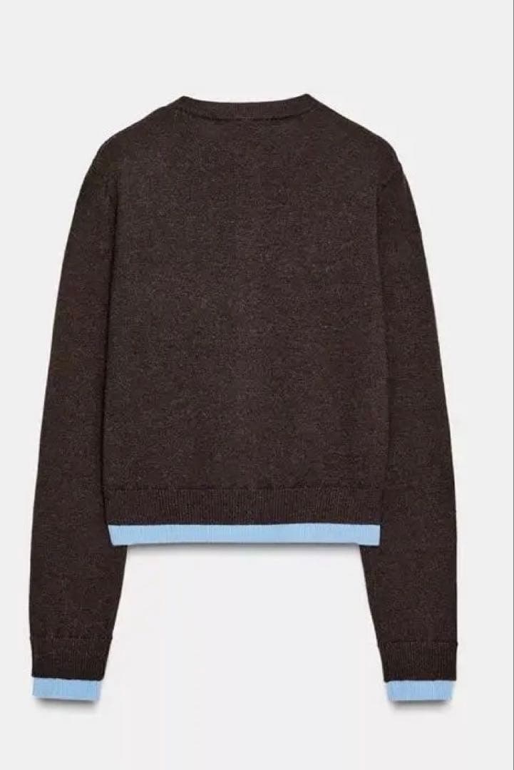 ZARA コントラストニットカーディガン★Mサイズ★ブラウン色