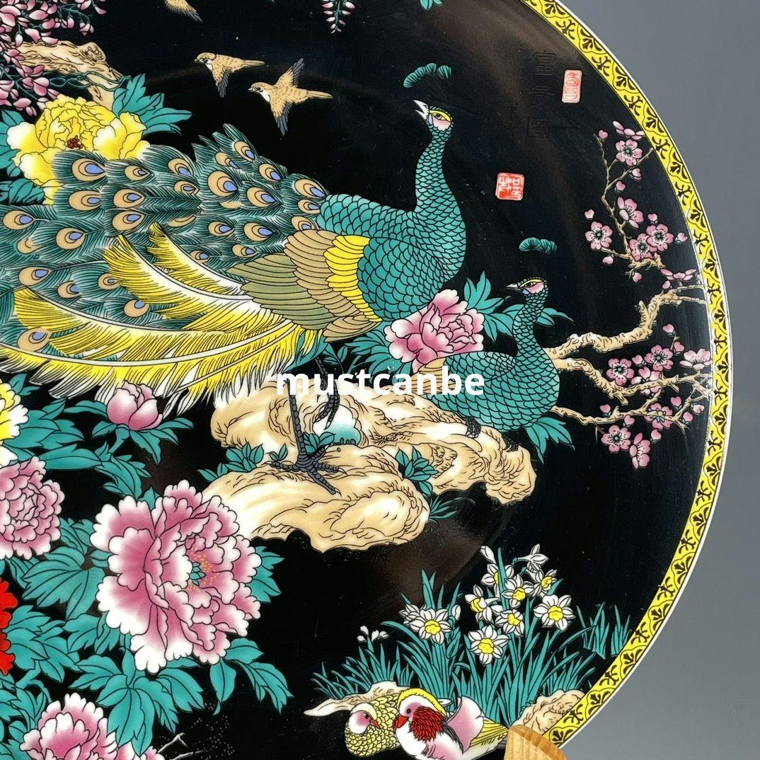 琺瑯粉彩鳳着牡丹賞盤 景徳鎮 陶磁器 装飾品 現代工芸品 美術品 置物
