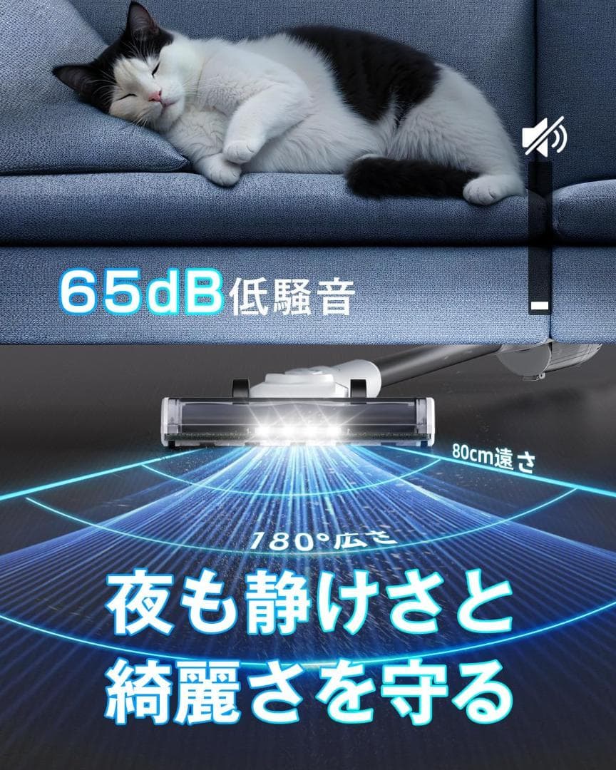 掃除機 コードレス スティッククリーナー 55KPa強力吸引 自立式 軽量