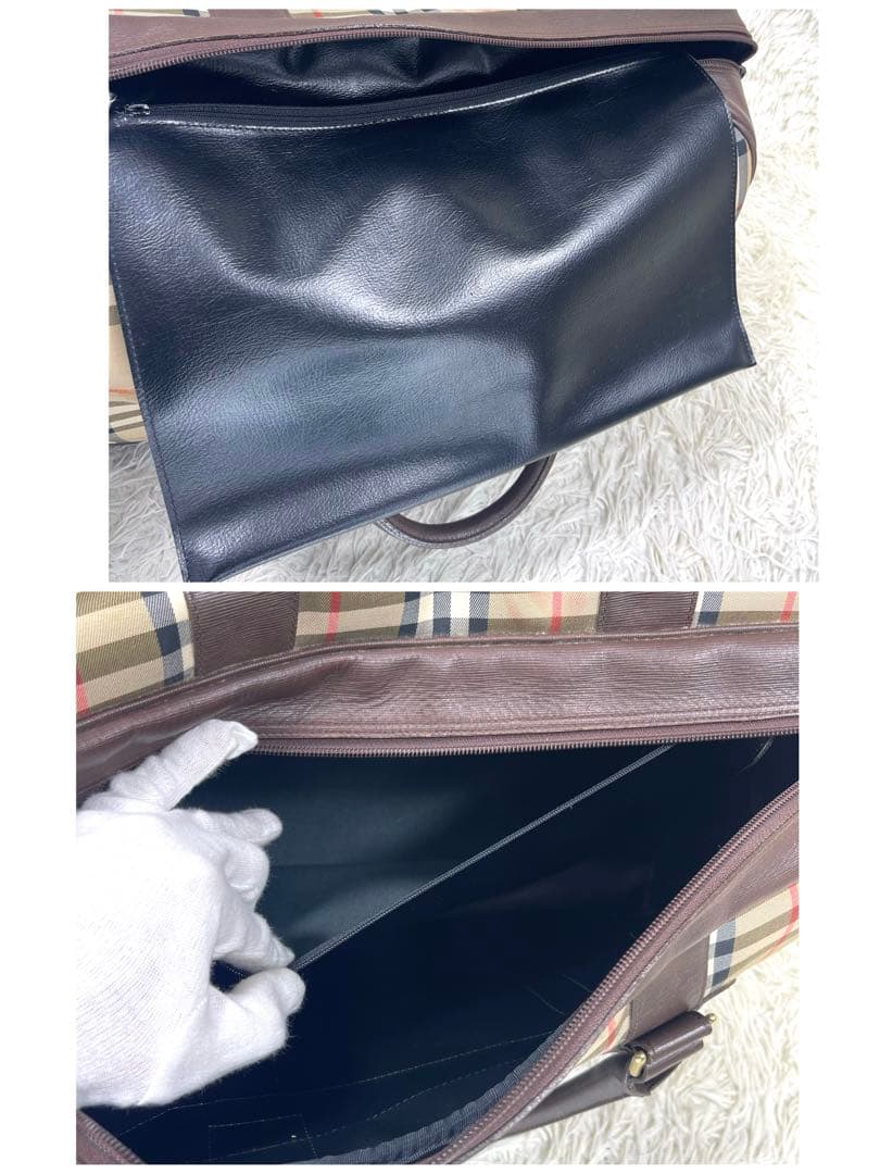 Burberrys ボストンバッグ　ロゴ金具　ノバチェック　レザー　キャンバス