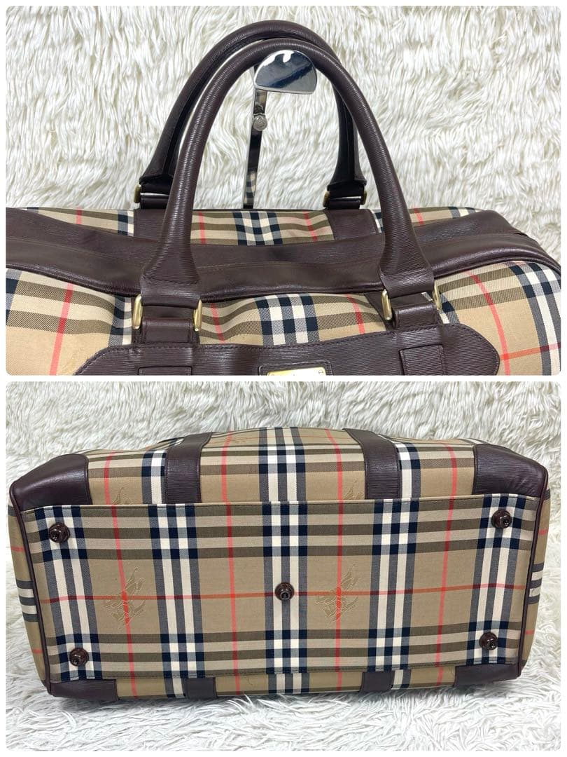 Burberrys ボストンバッグ　ロゴ金具　ノバチェック　レザー　キャンバス