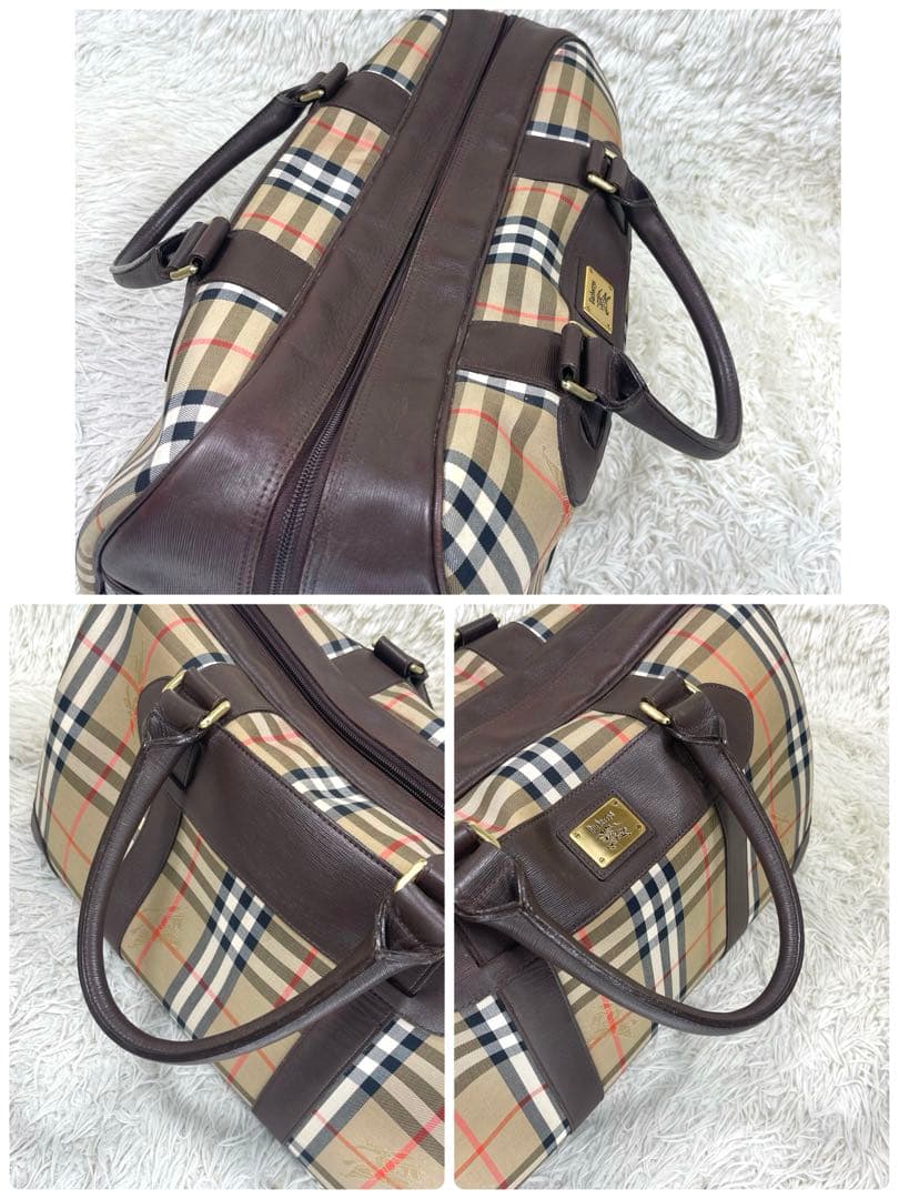 Burberrys ボストンバッグ　ロゴ金具　ノバチェック　レザー　キャンバス