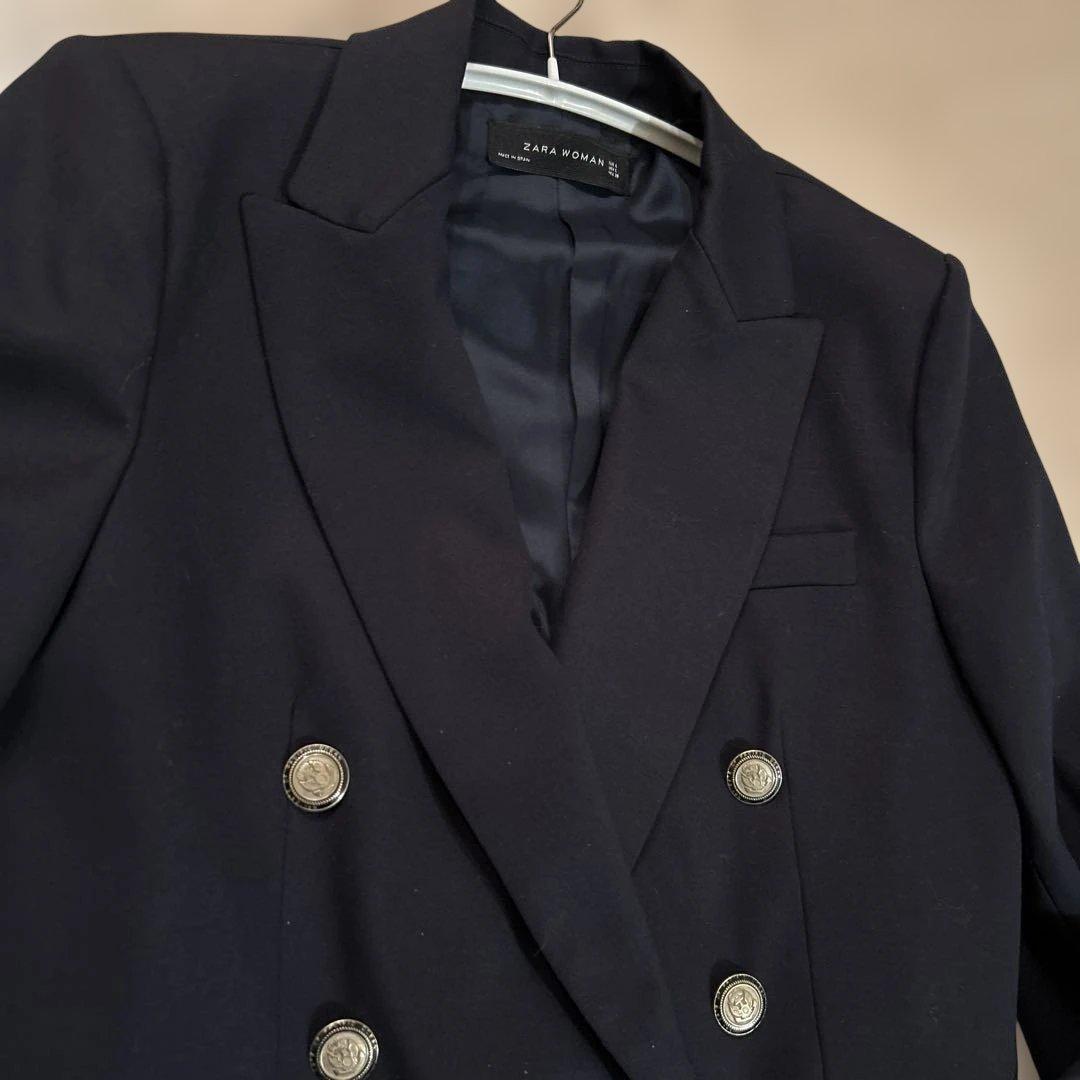 ZARA 紺ブレ ネイビーブレザー ダブルブレスト 金ボタン ロールアップ