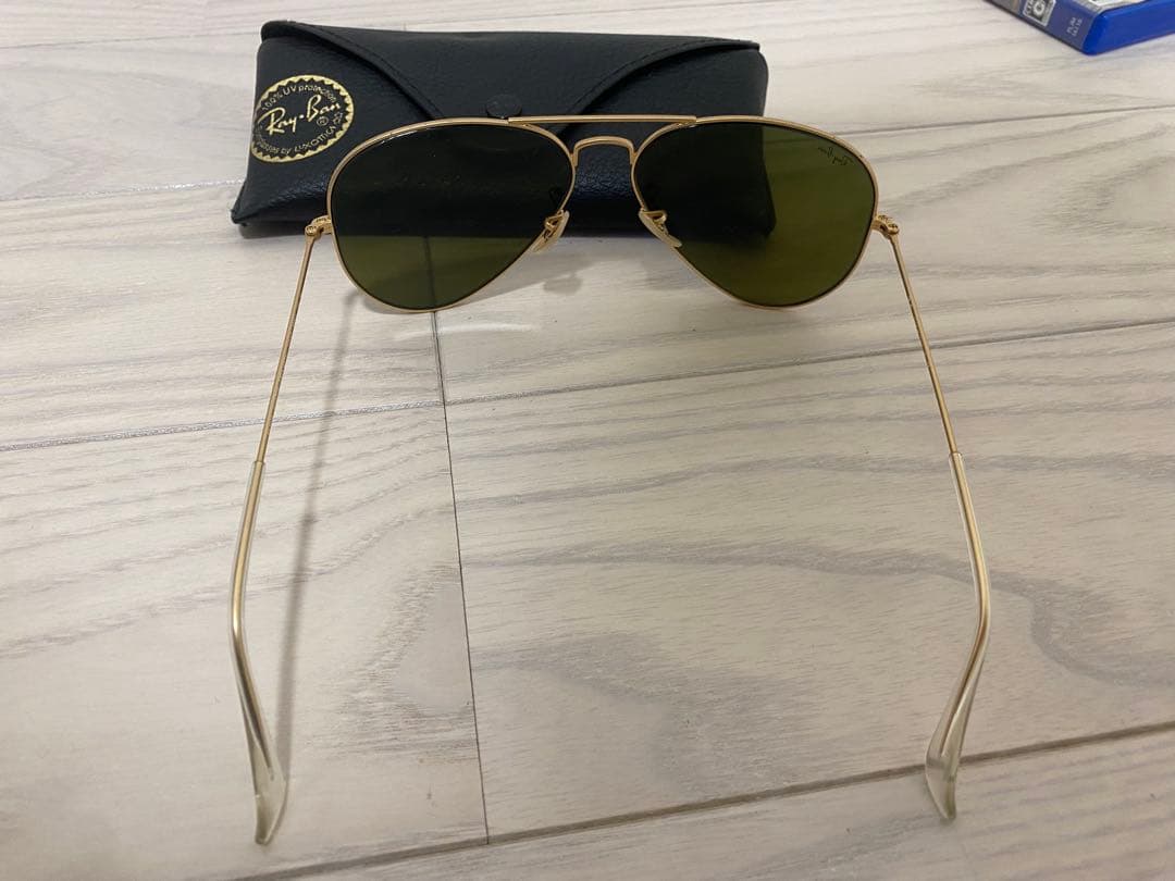 Ray-Ban 青レンズ 金フレーム サングラス