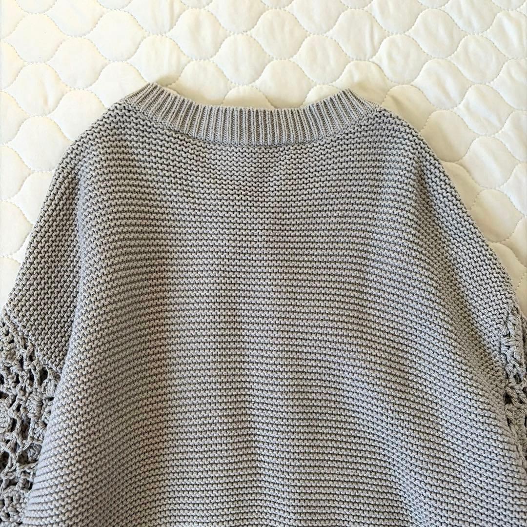 【美品】BEARDSLEY 透かし編み クロシェットスリーブカーディガン　グレー