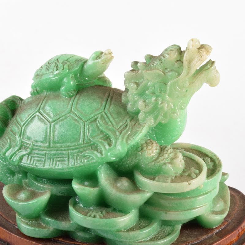 中国　玉石岫玉風　樹脂練物　鼠神獣像　置物　唐木台付　2点　N　4700