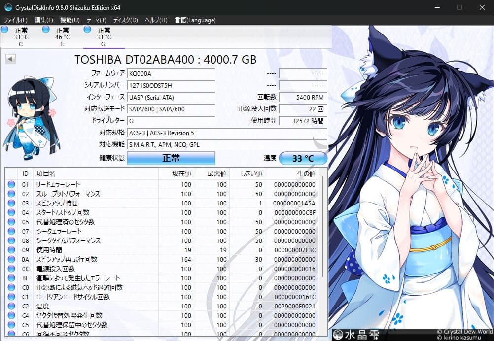 の*ち様 TOSHIBA DT02ABA400 4TB HDD