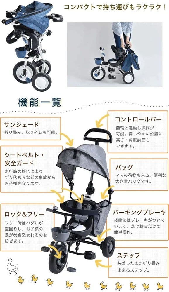 コンポフィット2 三輪車 デニムブルー