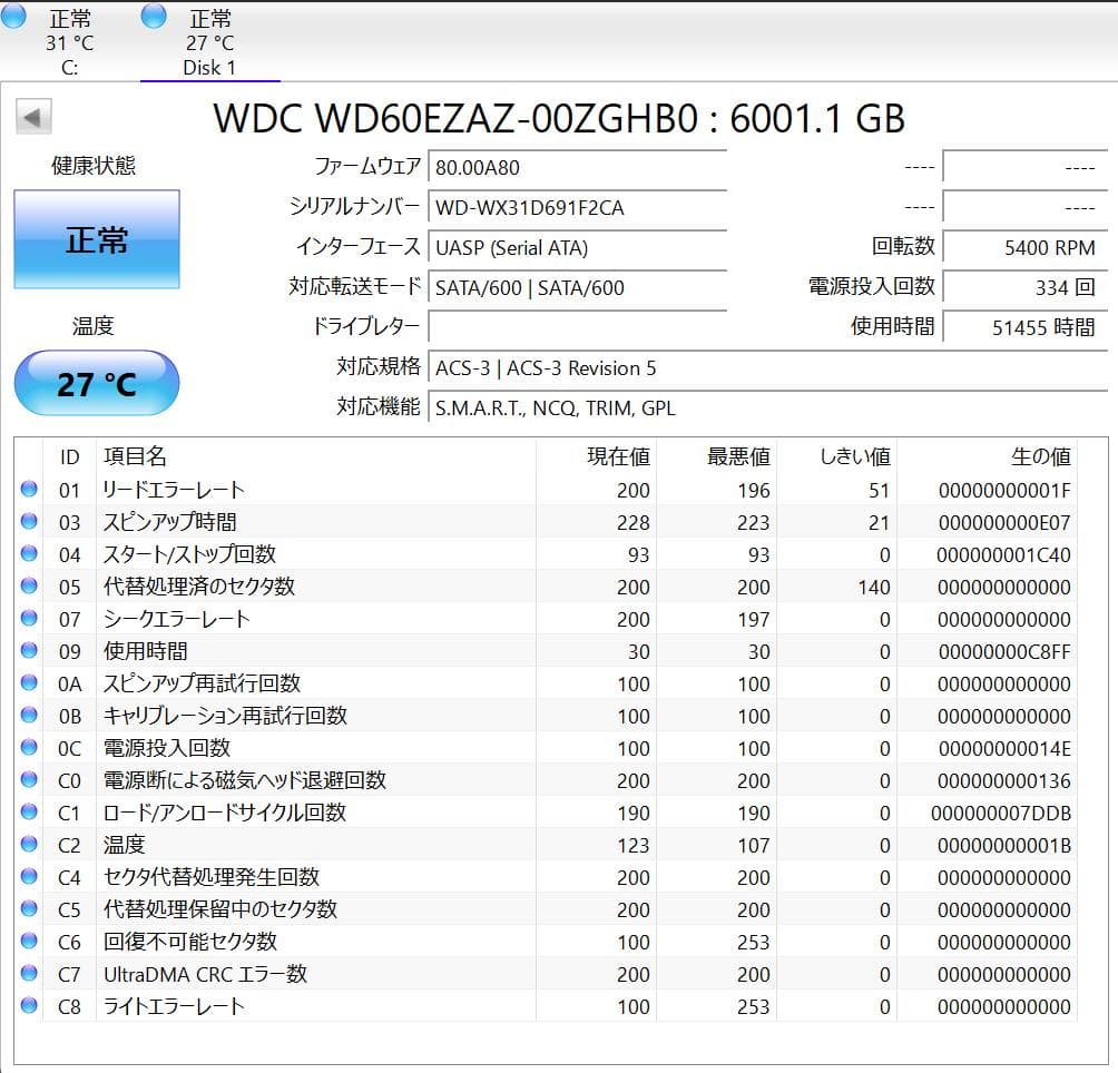 3.5インチHDD 6TB WD Blue WD60EZAZ-RT