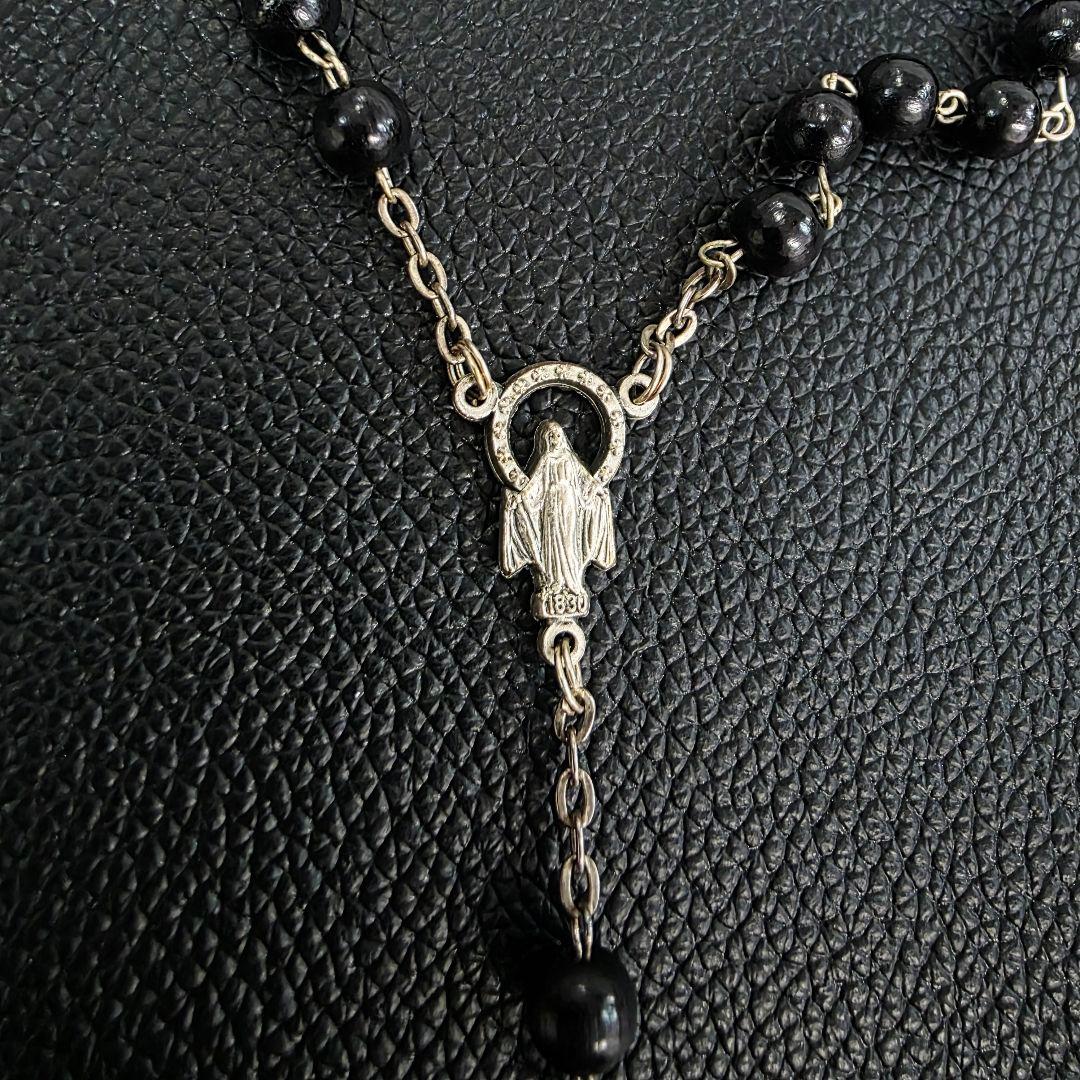 D&G ドルチェ＆ガッバーナ ロザリオ ネックレス ウッド ビーズ 黒 クロス